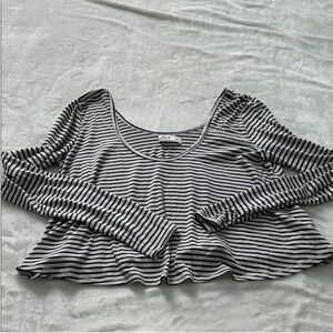 Hollister Black & White Striped Long Sleeve Scoop Tee